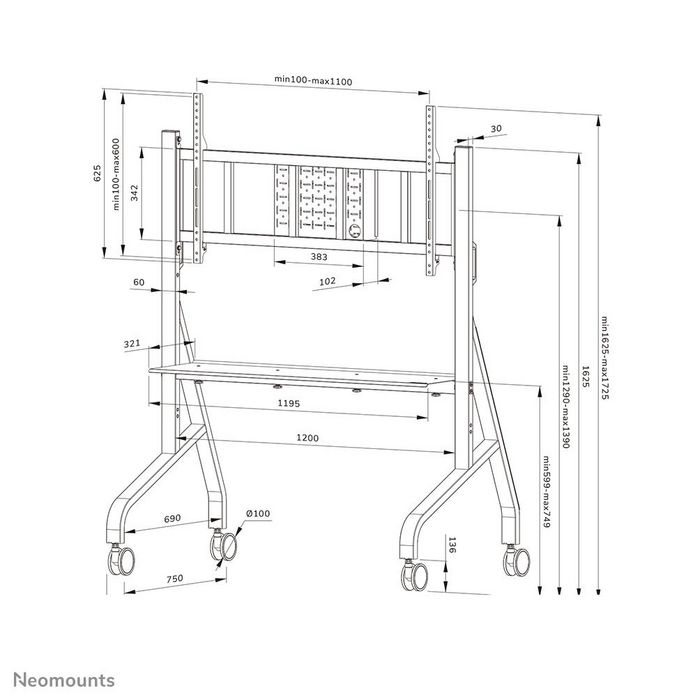 Neomounts FL50-575BL1 Support au sol mobile pour écrans 65-110", 125 kg - Noir