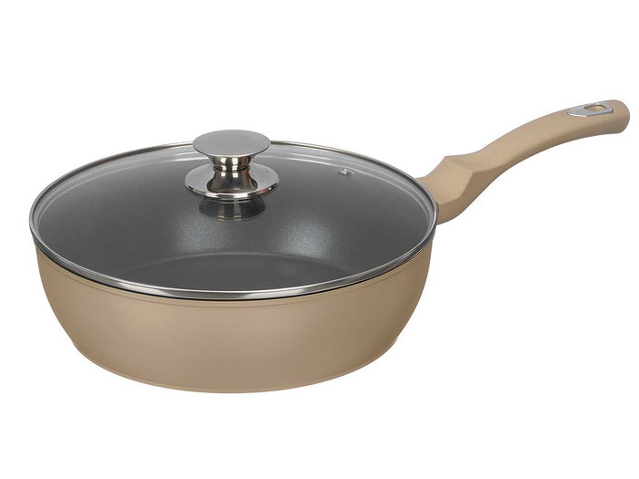 Kinvara Poêle à Induction Forgée avec Couvercle 28 cm Beige et Noir Aluminium et Verre (Set de 6)