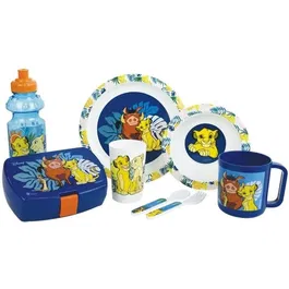 Fun House Lot de Vaisselle Disney Le Roi Lion - 7 Pièces (Assiettes, Mug, Gourde, Boîte Goûter, Verre, Couverts) - Modèle 006360