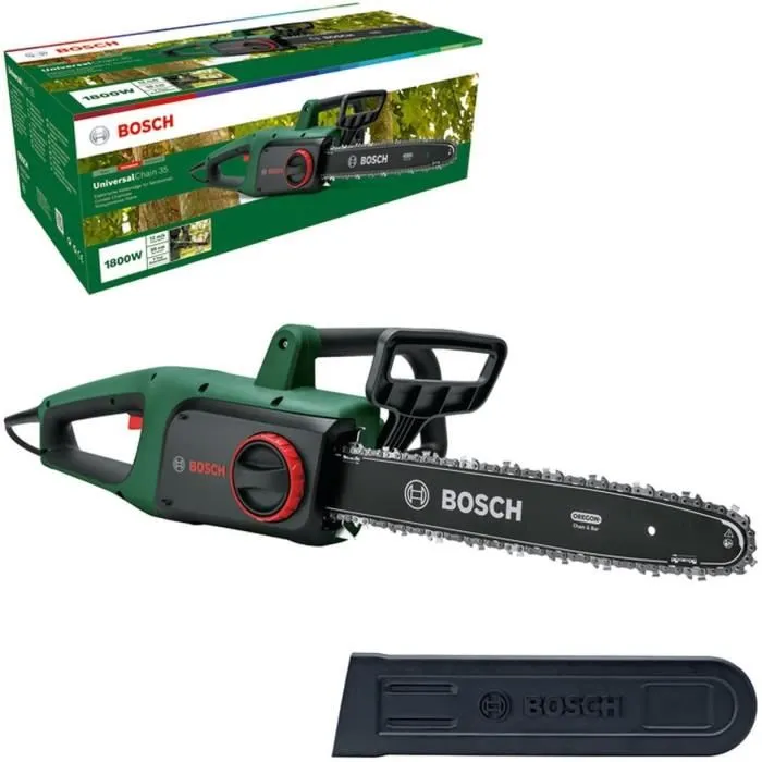 Bosch UniversalChain 35 - Tronçonneuse électrique 1800W, longueur de coupe 35 cm, vitesse de chaîne 12 m/s, système SDS sans outil