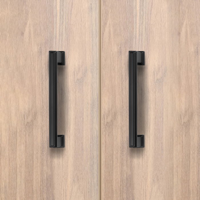 Emuca Lot de 5 poignées pour meubles Tanger, L147.5mm, entraxe 128mm, Zamak , Peint en noir