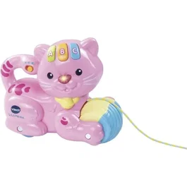 VTECH Baby 1,2,3 P'tit Chat Rose - Chaton parlant et chantant avec nez lumineux, 12 mélodies, jouet à tirer pour enfant de 12 à 36 mois