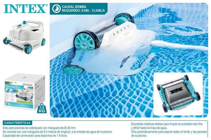 Intex ZX300 Robot nettoyeur de piscine automatique, pour fond et parois, âge min. 6 ans, boîte et notice en espagnol/anglais Intex ZX300 Robot nettoyeur de piscine automatique, pour fond et parois, âge min. 6 ans, boîte et notice en espagnol/anglais