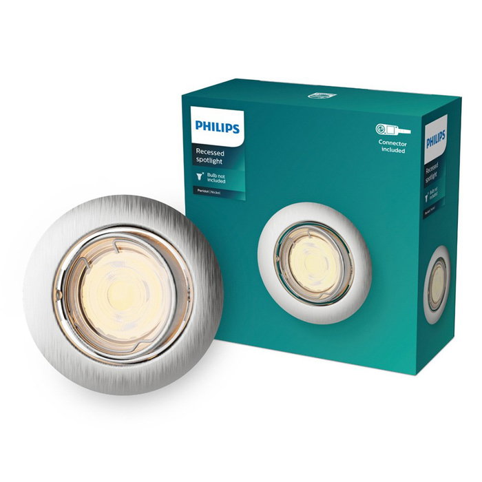 Philips Peridot Spot encastrable rond en métal, orientable, nickel, Ø9 cm Philips Peridot Spot encastrable rond en métal, orientable, nickel, Ø9 cm