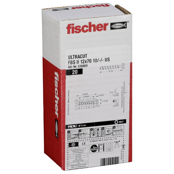 Fischer ULTRACUT FBS II 12x70 10/-/- US Hexagon Head Bolt With Washer