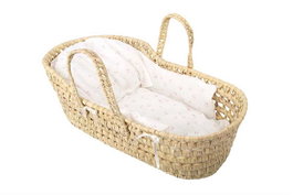 Muñecas Arias Panier en osier avec deux anses, protecteur, matelas et coussin