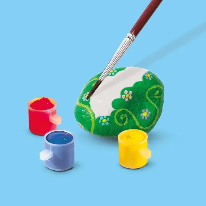 SES CREATIVE Kit Peinture sur Pierre, Set Créatif DIY avec 6 Pots de Peinture, Pierres Naturelles, Pinceau et Yeux pour Enfants à Partir de 5 Ans