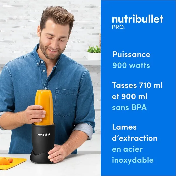 Nutribullet Pro NB907MAB Noir Mélangeur 900W - Tasse sans BPA, Lames inox, Extraction Nutriments