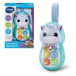 V-Tech Téléphone pour Bébé Hippo-Pop It Bleu avec Boutons Pop-It Silicone Apprentissage Couleurs Nombres 3 Mois et Plus Modèle 80-566822