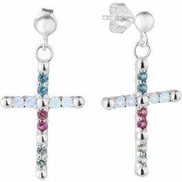 Radiant Boucles d'oreilles Silver avec pierres de couleur et croix