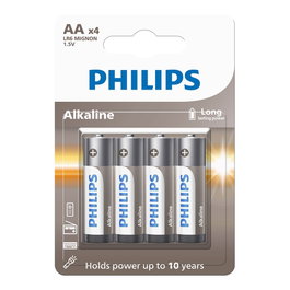 Philips Piles alcalines AA LR06 1,5 V, pack de 4