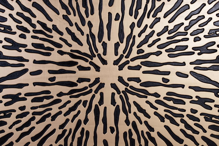 GINER Y COLOMER Tête de lit design en MDF, finition dorée et noire, artisanale, dimensions 120 x 120 x 3 cm