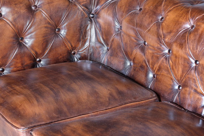 Giner y Colomer Sofa Chester 3 Places en Cuir Brun Vieilli - Canapé en Cuir Naturel Marron (76x200x85 cm)