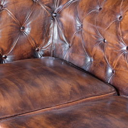 Giner y Colomer Sofa Chester 3 Places en Cuir Brun Vieilli - Canapé en Cuir Naturel Marron (76x200x85 cm)