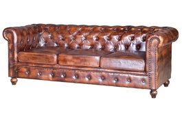 Giner y Colomer Sofa Chester 3 Places en Cuir Brun Vieilli - Canapé en Cuir Naturel Marron (76x200x85 cm)