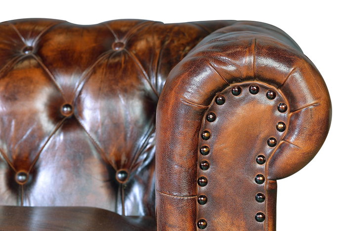 Giner y Colomer Sofa Chester 3 Places en Cuir Brun Vieilli - Canapé en Cuir Naturel Marron (76x200x85 cm)