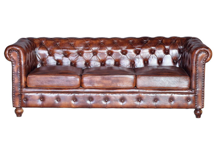 Giner y Colomer Sofa Chester 3 Places en Cuir Brun Vieilli - Canapé en Cuir Naturel Marron (76x200x85 cm)