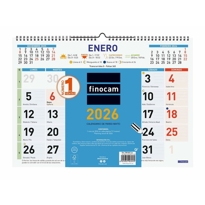 calendrier mural Finocam Multicouleur Papier 43 x 31 cm calendrier mural Finocam Multicouleur Papier 43 x 31 cm