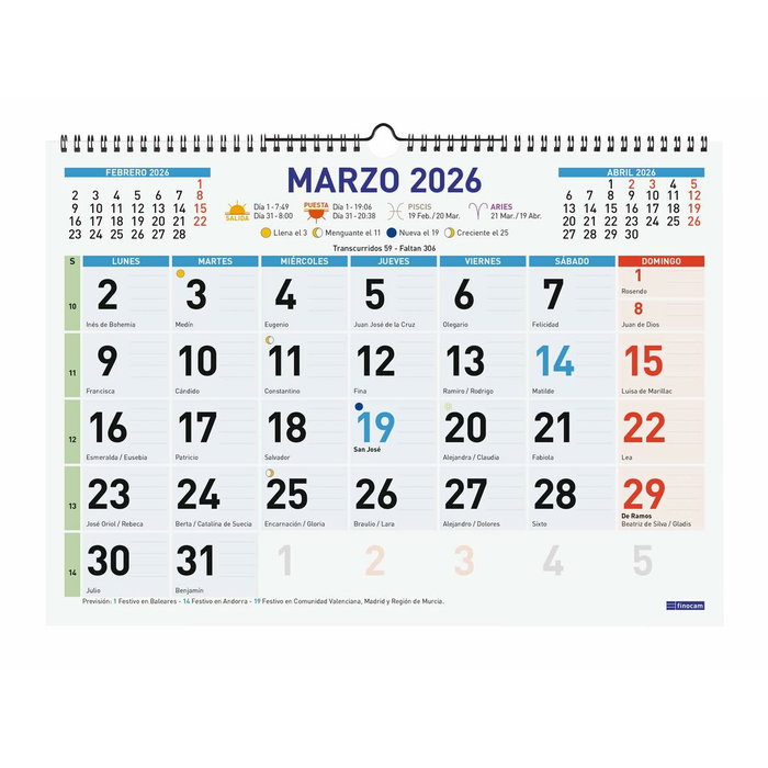 calendrier mural Finocam Multicouleur Papier 43 x 31 cm calendrier mural Finocam Multicouleur Papier 43 x 31 cm