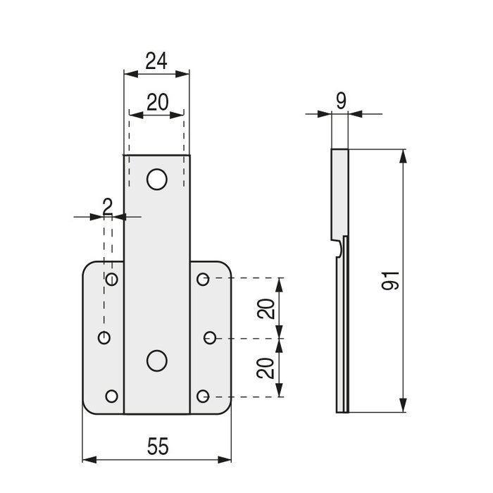 Q&Q E20 - Support de ressort pour compas électrozingué en fer, pour ressorts courts et longs, lame de 19/20 mm