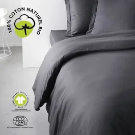 Today Housse de couette Organic 240x260 cm 100% Coton 57 fils/cm² avec fentes passe main et boutonnière - Certifications GOTS et Oeko-Tex - Pour lit 2 personnes