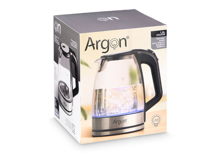Argon Bouilloire Cristal Acier Inoxydable 2000W 1,8L Noir Transparent 23x24x16 cm (Set de 6)