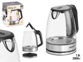 ARGON Bouilloire en verre et acier inoxydable 1,8L Noir et Transparent