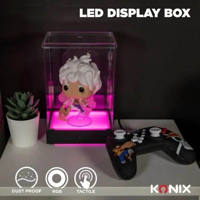 Konix - Vitrine LED pour figurine avec éclairage RGB, 8 modes, boîte acrylique de protection, compatible Funko Pop et Banpresto Qposket, 9x9x14 cm, USB Konix - Vitrine LED pour figurine avec éclairage RGB, 8 modes, boîte acrylique de protection, compatible Funko Pop et Banpresto Qposket, 9x9x14 cm, USB