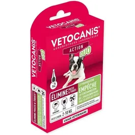 VETOCANIS DUO Solution Antiparasitaire Spot-On pour Chiens 2 à 10 kg - Fipronil 67 mg et Pyriproxyfène 20 mg - 2 Pipettes contre Puces, Tiques et Œufs