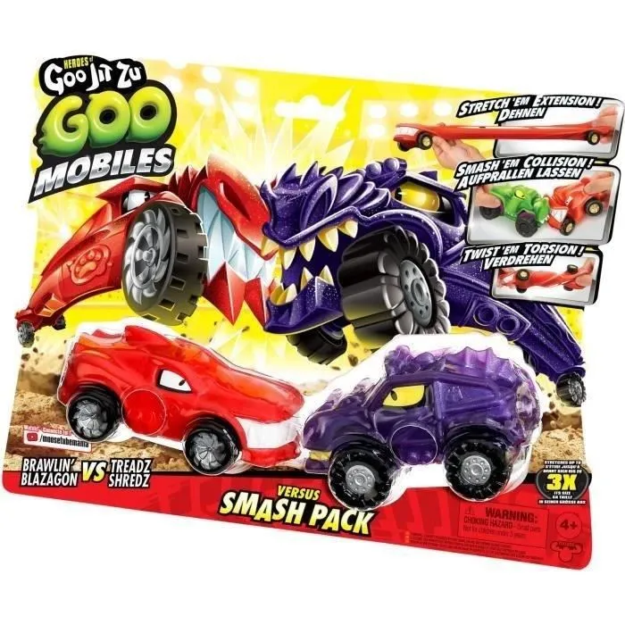 Moose Toys - GOO MOBILES - Coffret Duel Heroes of Goo Jit Zu Blazagon vs Treads Shredz avec 2 véhicules super-élastiques - Jouet à partir de 4 ans