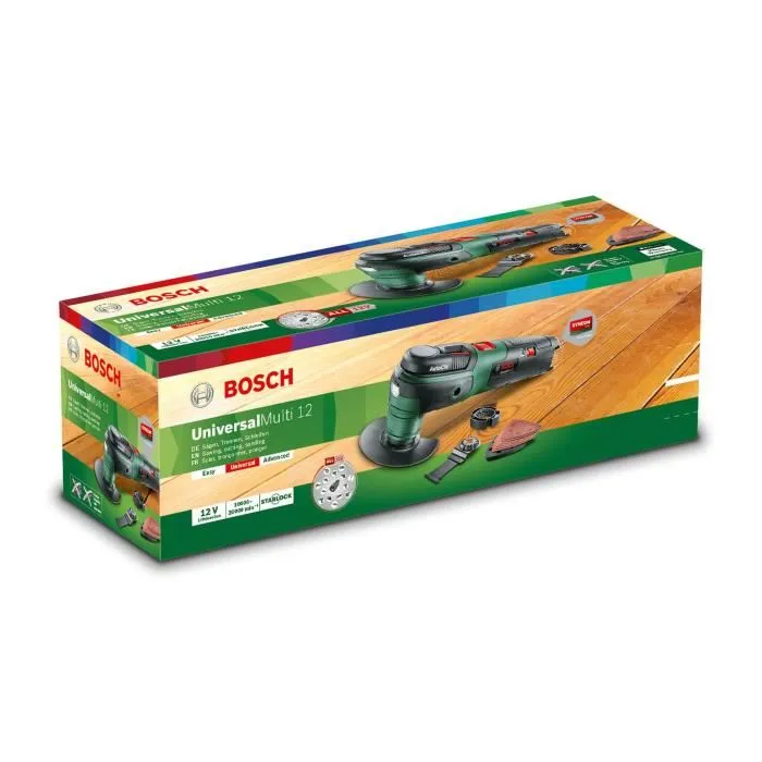 Bosch UniversalMulti 12 - Outil multifonction sans fil 12V avec système Autoclic, batterie Li-Ion et coffret de transport - Découpe, sciage, ponçage