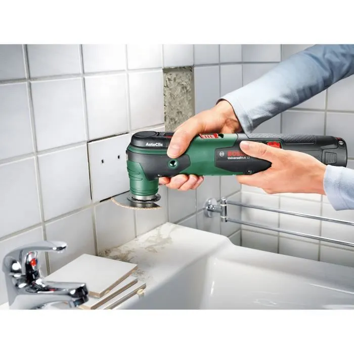 Bosch UniversalMulti 12 - Outil multifonction sans fil 12V avec système Autoclic, batterie Li-Ion et coffret de transport - Découpe, sciage, ponçage