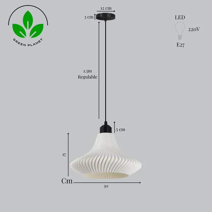 Lampe Suspendue "Vita" Blanc/Florón Negro/Câble Noir