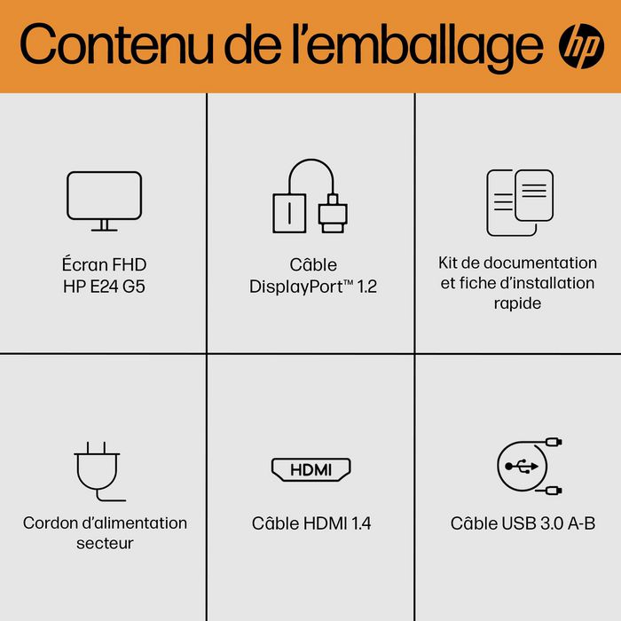 HP Écran E24 G5 - 23,8 Pouces FHD (1920x1080) IPS - 75 Hz - Réglage Hauteur/Pivot - Micro-bordure 3 côtés - Connectivité complète - HP Eye Ease HP Écran E24 G5 - 23,8 Pouces FHD (1920x1080) IPS - 75 Hz - Réglage Hauteur/Pivot - Micro-bordure 3 côtés - Connectivité complète - HP Eye Ease