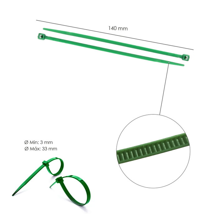 WOLFPACK LINEA PROFESIONAL Colliers de serrage en nylon vert 3,6 x 140 mm (Lot de 100)