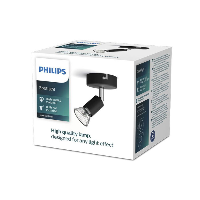 Philips Limbali Spot LED GU10 Noir Métal 8x13 cm Ampoule Non Incluse Philips Limbali Spot LED GU10 Noir Métal 8x13 cm Ampoule Non Incluse