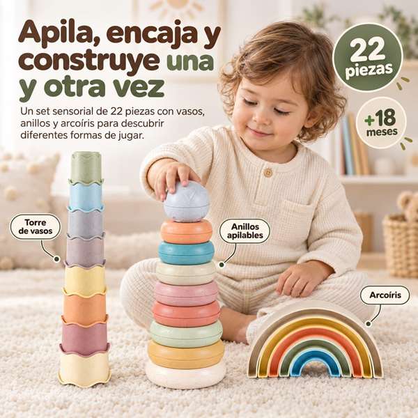 Jugatoys Set de tours apilables pour enfants de différentes formes (22 pièces)
