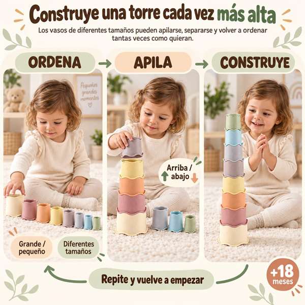 Jugatoys Set de tours apilables pour enfants de différentes formes (22 pièces)
