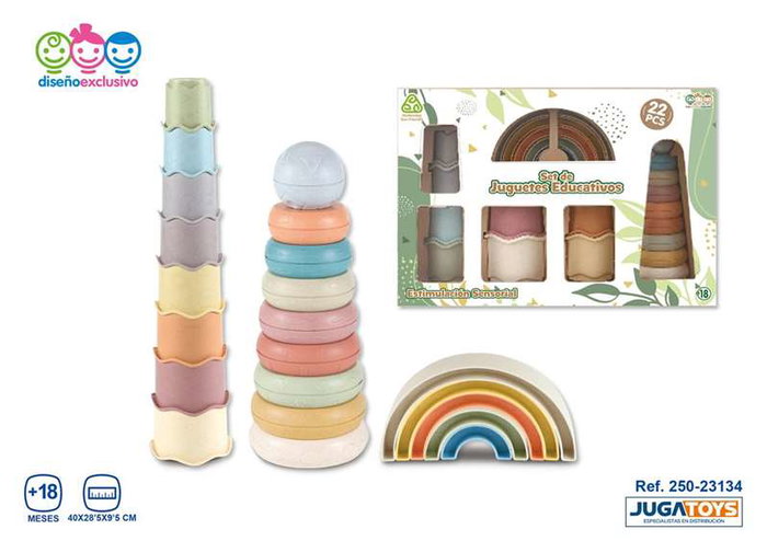 Jugatoys Set de tours apilables pour enfants de différentes formes (22 pièces)