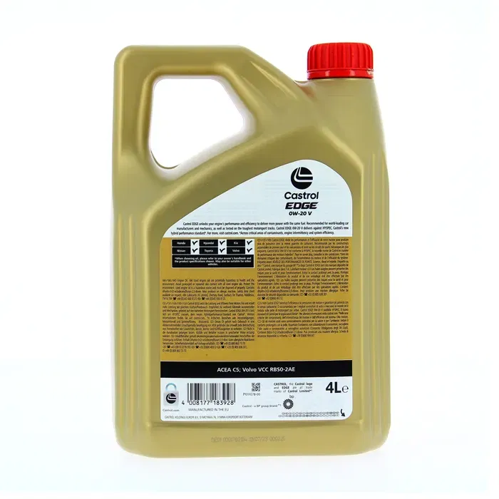 Castrol EDGE 0W-20 V Huile moteur 4L - Norme ACEA C5 & Volvo VCC RBS0-2AE pour moteurs essence et diesel