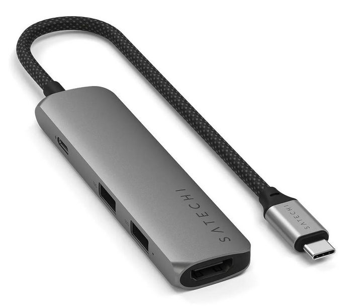 Satechi - Adaptateur multiport USB-C Slim 4-en-1 avec sortie HDMI 4K, port USB 3.0 (10 Gbps), 100W - Space Grey
