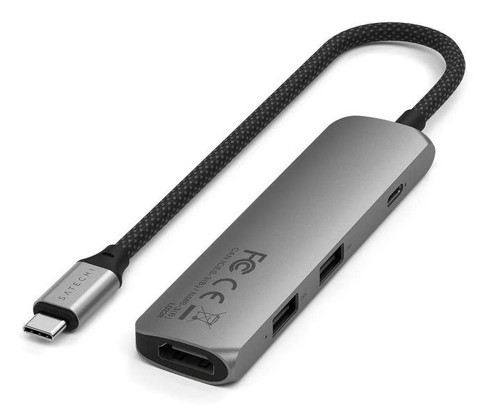 Satechi - Adaptateur multiport USB-C Slim 4-en-1 avec sortie HDMI 4K, port USB 3.0 (10 Gbps), 100W - Space Grey