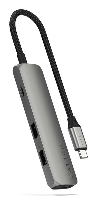 Satechi - Adaptateur multiport USB-C Slim 4-en-1 avec sortie HDMI 4K, port USB 3.0 (10 Gbps), 100W - Space Grey