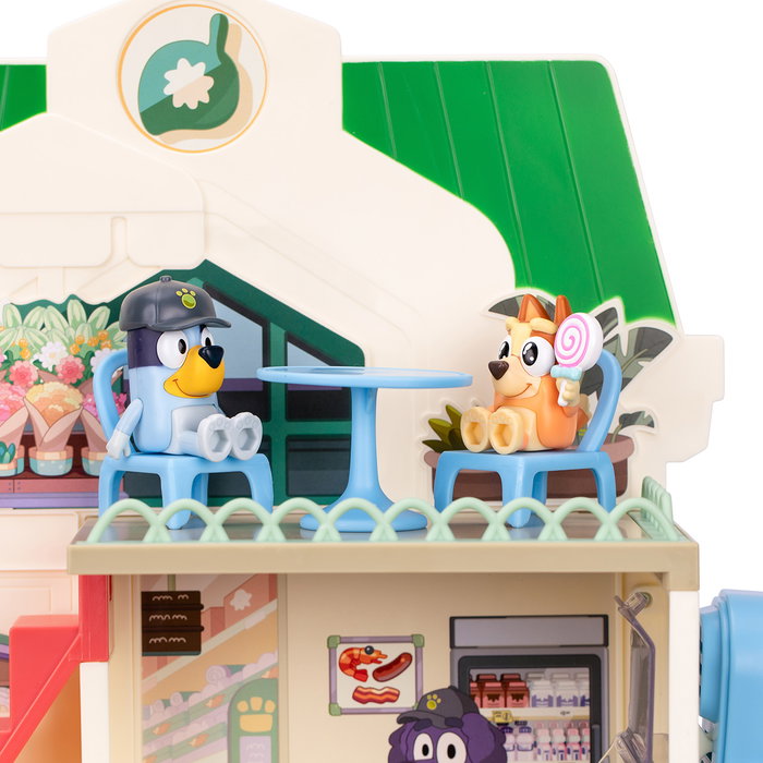 Moose Jeu Bluey Le Supermarché avec 2 Figurines et Plus de 24 Sons Différents - Version Espagnole - Jouet pour Enfants 3 Ans et Plus
