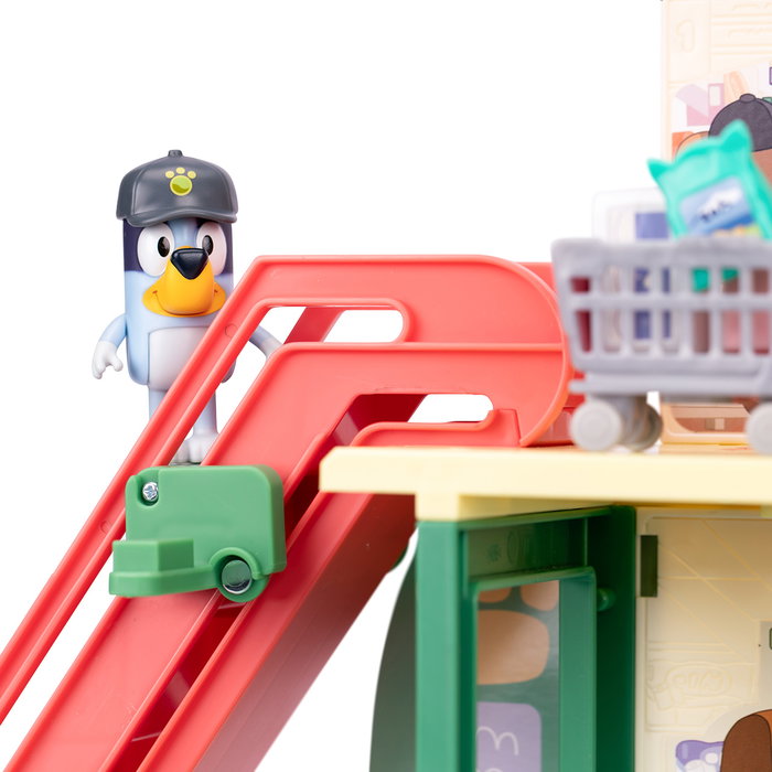 Moose Jeu Bluey Le Supermarché avec 2 Figurines et Plus de 24 Sons Différents - Version Espagnole - Jouet pour Enfants 3 Ans et Plus