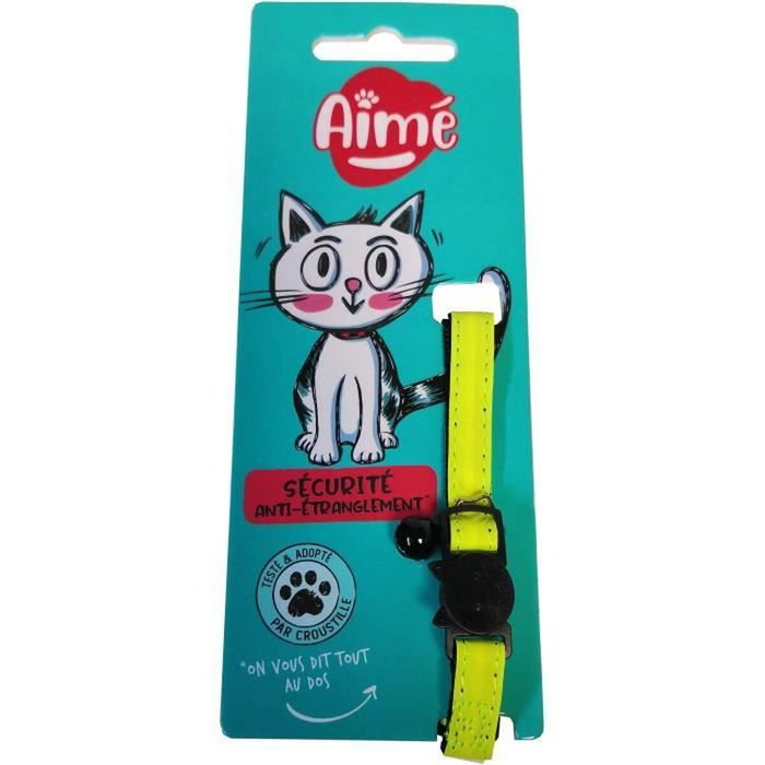 Aime Collier pour Chat Jaune Fluo avec Paillettes Dorées et Grelot Argenté Aime Collier pour Chat Jaune Fluo avec Paillettes Dorées et Grelot Argenté