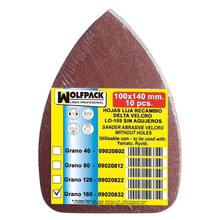 WOLFPACK LINEA PROFESIONAL Lot de 10 feuilles de ponçage Delta 140 x 100 mm, grain 180, sans trous