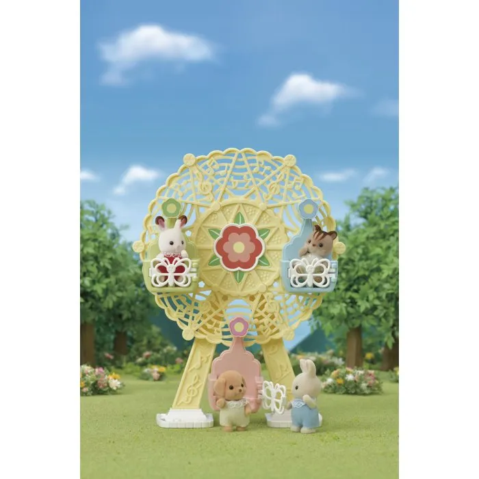 Sylvanian Families La grande roue des bébés 5333 - Jouet avec bébé caniche Milo et nacelles tournantes
