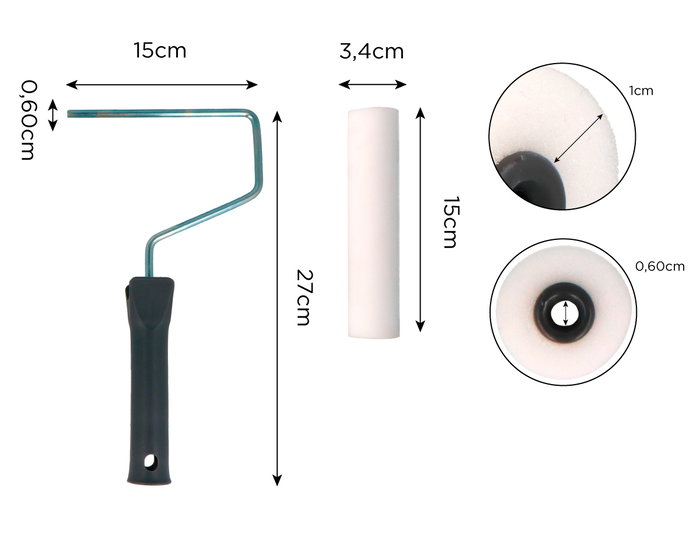 Innspiro Rouleau de peinture en mousse 15 cm avec manche de 27 cm
