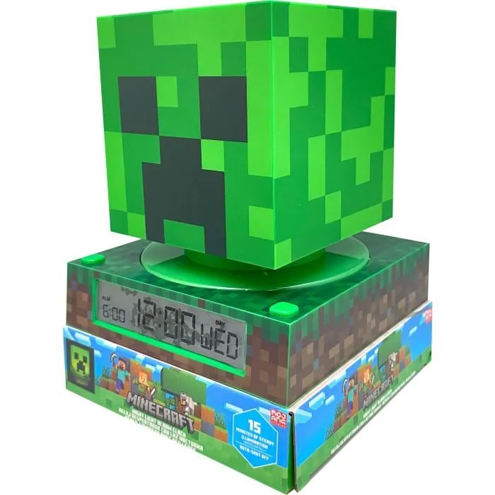 Kids Licensing - MIN3020 - Révéil et lampe veilleuse figurine 3D Minecraft, lumière douce, fonctionne sur piles AA incluses